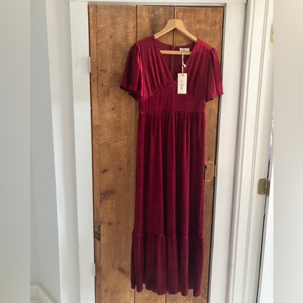 In loom new red velvet dress size small maxi coctail wedding party - Picture 4 of 4